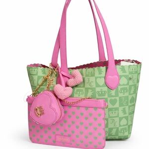 Juicy Couture Sweet Break Time Tote Retro Green Pink Heart